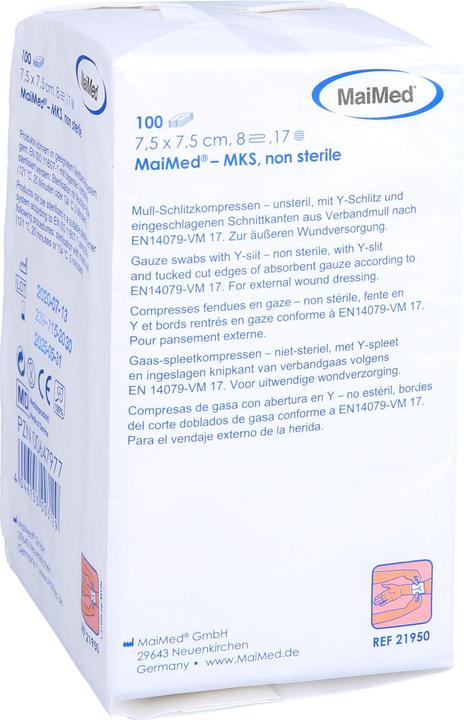 MaiMed Slit compresses 7,5x7,5 8-fold non-sterile, 100 pcs COM