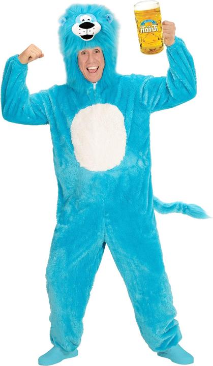 Actual product image Widmann Blue lion plush costume jumpsuit with hood adult (M/L)