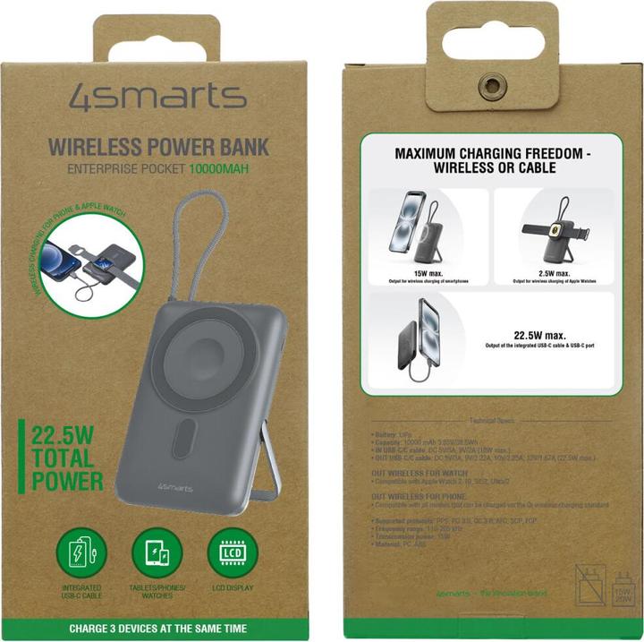 Actual product image 4smarts Wireless Powerbank Enterprise Pocket spacegrau (10000 mAh, 22.50 W, 37 Wh)