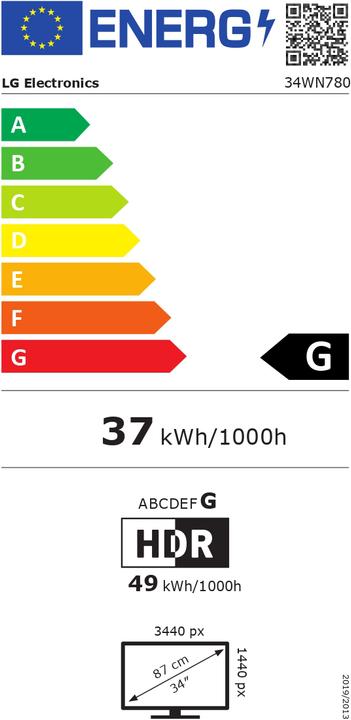 Energie-Label LG 34WN780 Ergo (3440 x 1440 Pixel, 34")