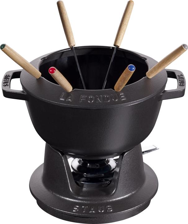 Produktbild Staub Fondue Set schwarz m. 2 Griffen, rund. 20 cm (Käsefondue, Schokoladenfondue)