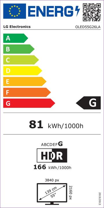 Energie-Label LG evo Gallery Edition OLED55G26LA 55 4K Ultra HD SmartTVG (G2, OLED, 2022)