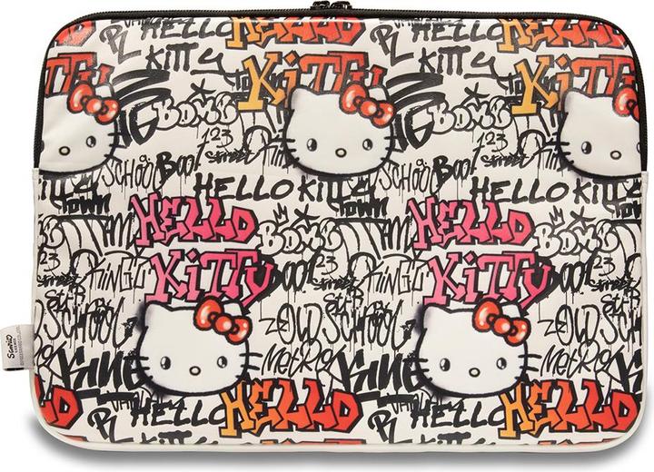 Actual product image Hello Kitty Sleeve HKCSZPDGPTE 14" beżowy/beige Zip PU Tags Graffiti (14")