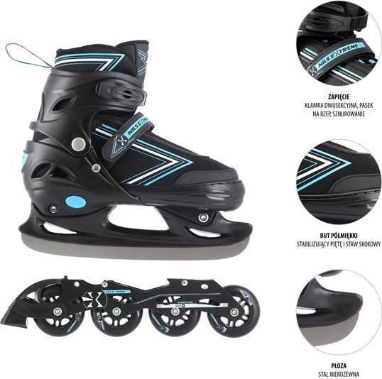 Produktbild Nils Rollschuhe/Hockeyskates Extreme NH11912 schwarz-blau - PU70 mm/82A (S 31-34) (33)