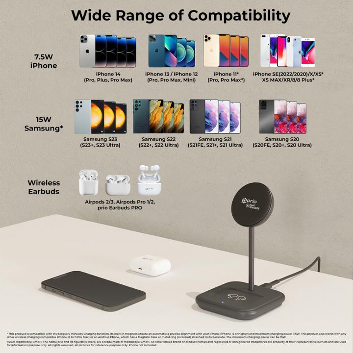 Image du produit prio Chargeur sans fil 15W 2 en 1 MAG (USB C) noir (15 W)