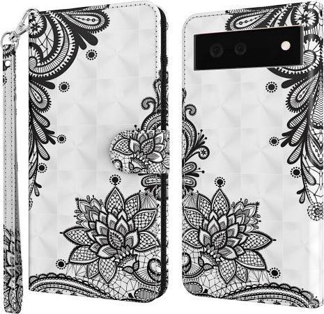 Produktbild Cover-Discount Google Pixel 6 - Etui Glitzer Effekt Blumen schwarz (Google Pixel 6)