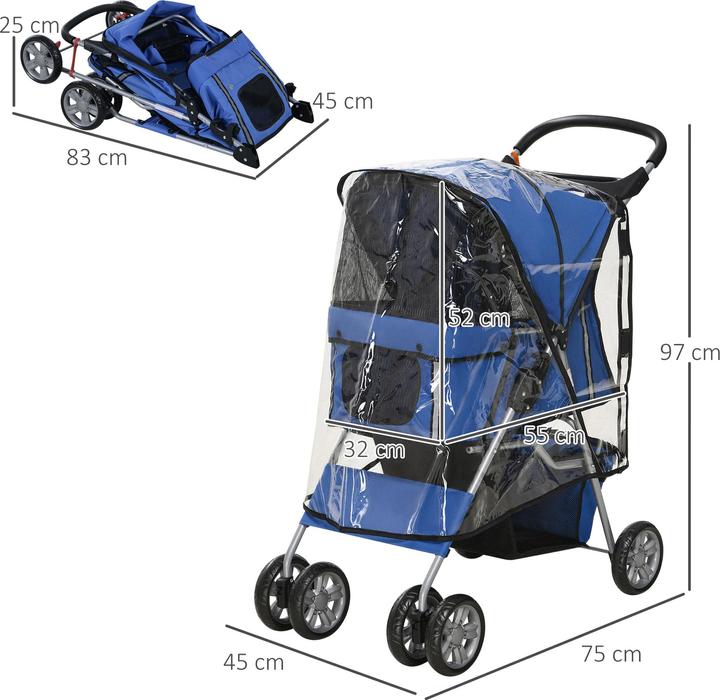Immagine prodotto PawHut Passeggino per cani con parapioggia (Cane, Pieghevole)