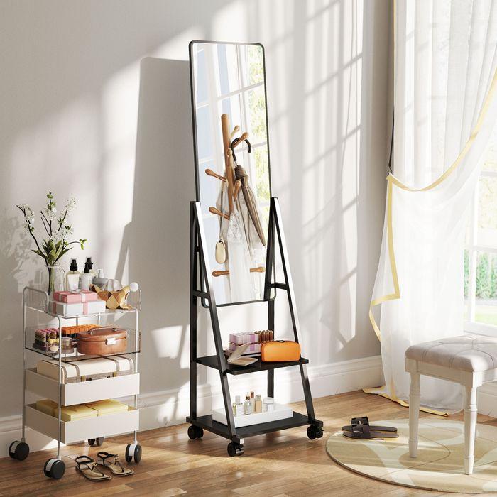 Immagine prodotto Swisshandel24 Ganzkörperspiegel 42 x 155 cm Standspiegel mit Ablage, Wandspiegel mit Rolle (37 x 155 cm)
