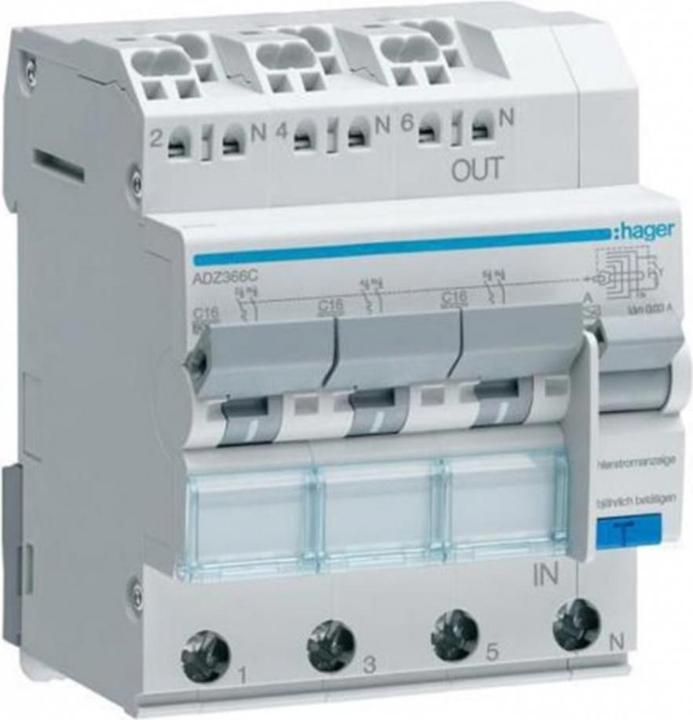 Actual product image Hager FI-LS 3-3x1PN 6kA C-16A 30mA A QC/BA
