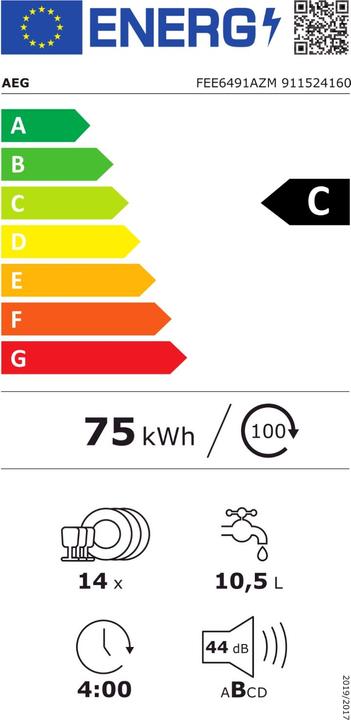 Energie-Label AEG FEE6491AZM Einbau Geschirrspüler teilintegriert, Edelstahl 911524160