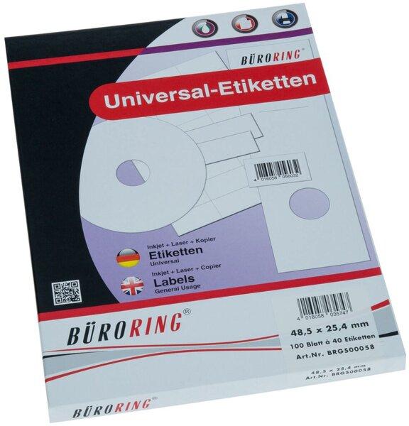 Produktbild Büroring Etiketten, 48,5 x 25,4 mm, weiss, 4000 Etiketten, lösungsmittelfrei, Inkjet-, Laserdrucker, Kopierer