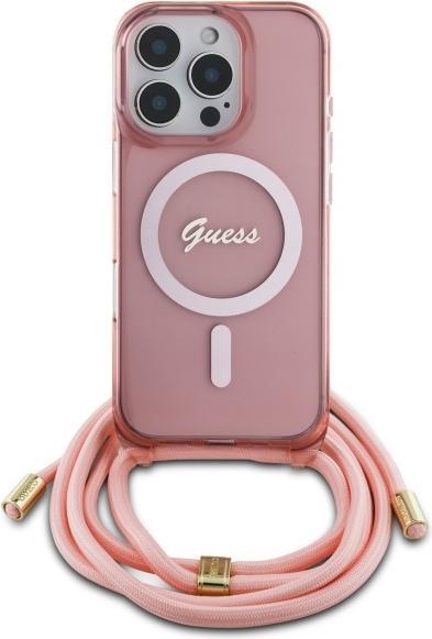 Actual product image Guess GUHMP16LHCTSGNSP iPhone 16 Pro 6.3" różowy/pink hardcase Crossbody Cord Script MagSafe (Apple iPhone 16 Pro)