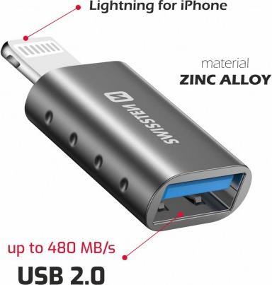 Actual product image Swissten OTG Adapter Lightning(M)/USB-A(F) (USB-A, Lightning)