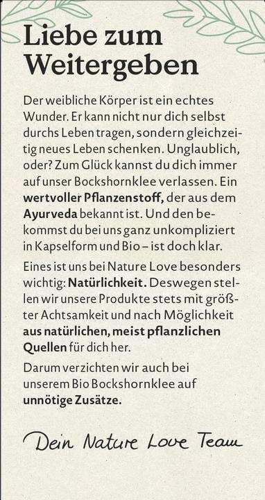 Nährwerte und Zutaten Nature Love Bio Bockshornklee (120 Stück, Kapseln, 92 g)