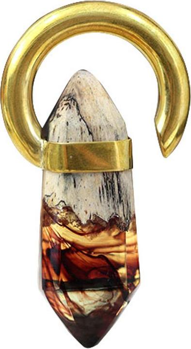 Produktbild Star Piercing Ohrgewicht Ring vergoldet Kristall färbung Epoxy rot aus Tamarind Holz (Messing, Organisch)