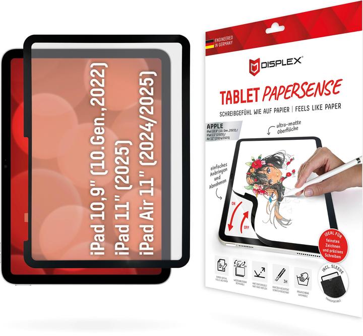 Image du produit Displex Tablet Papersense, iPad Paper Feeling Schutzfolie (1 pièce(s), iPad 2022 (10e génération), iPad Air 11 2024 (M2))
