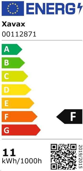 Energy Label Xavax LED lamp (E27, 11 W, 1050 lm, 1 x, F)