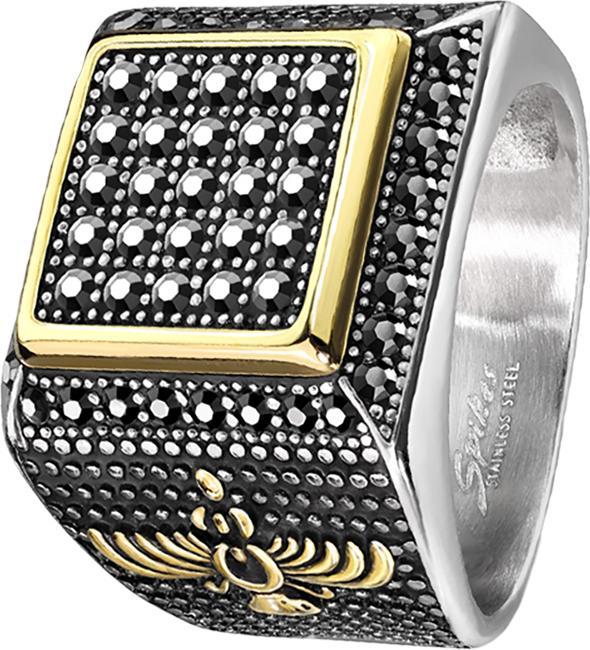 Produktbild Star Piercing Ring silber schwarze Kristalle und goldenem Rand (72, 900 Platin)