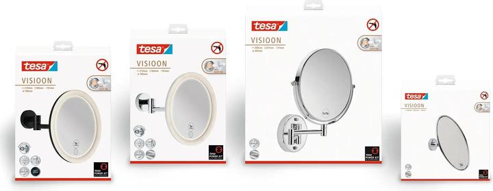 Actual product image tesa VISIOON vanity mirror with 3x magnification - Mirror for wall mounting without drilling, silver