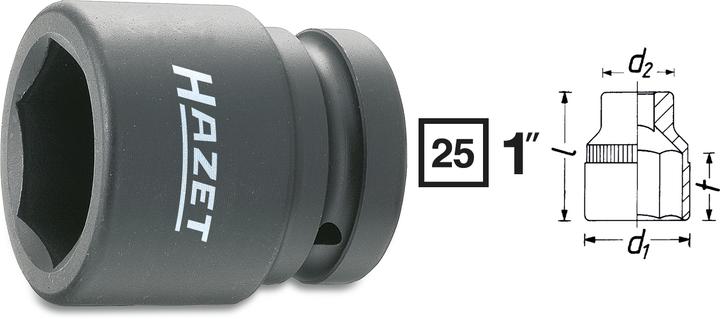 Produktbild HAZET Schlag-, Maschinenschrauber Steckschlüsseleinsatz ∙ Sechskant 1100S-60 ∙ Vierkant25 mm (1 Zol… (60 mm)
