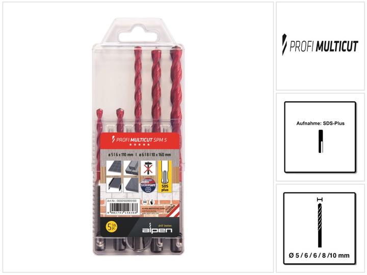 Actual product image Alpen Carbide multi-purpose drill bit set (5 mm, 6 mm, 8 mm, 10 mm)