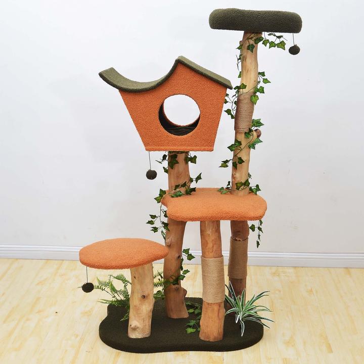 Produktbild Wiltec Fudajo Kratzbaum Pflanzendeko 154cm Katzenkratzbaum Katzenbaum Katzenmöbel Katze (154 cm, Orange, Grün)