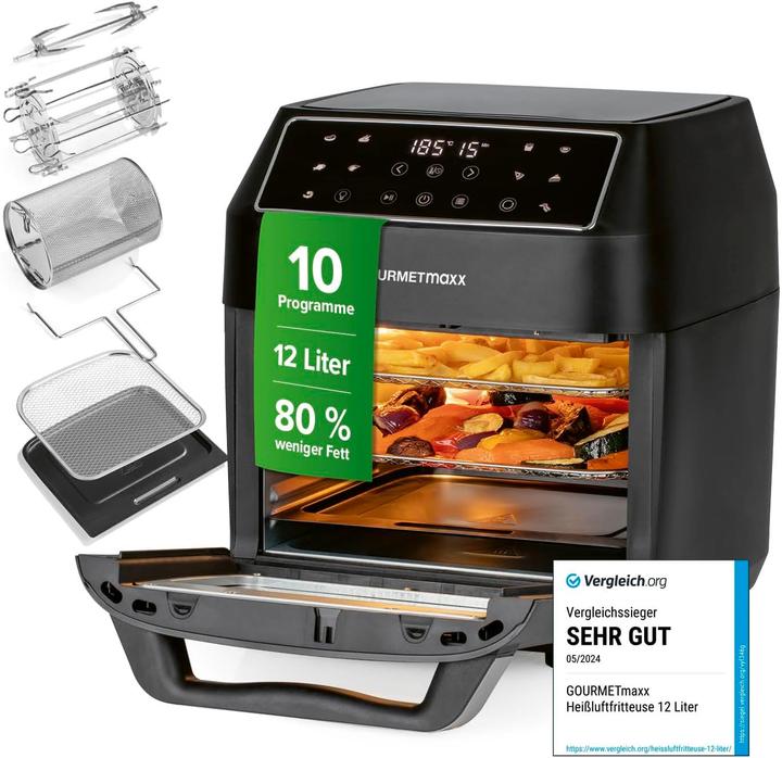 Gourmetmaxx Heissluftfritteuse mit 10 Funktionen und Zubehörset