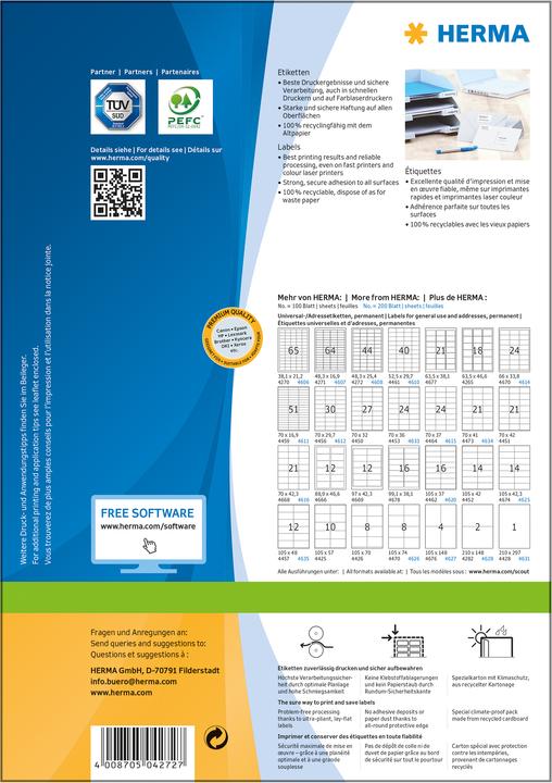 Image du produit Herma Étiquettes universelles A4