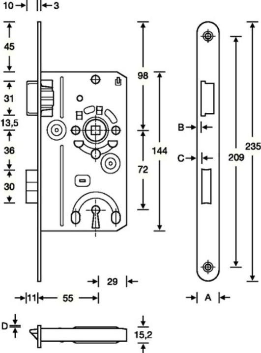 Image du produit SSF Serrure à mortaiser pour porte de chambre BB 20/ 55/72/8 mm DIN droite argentée arrondie classe 1 (Serrure à mortaise)