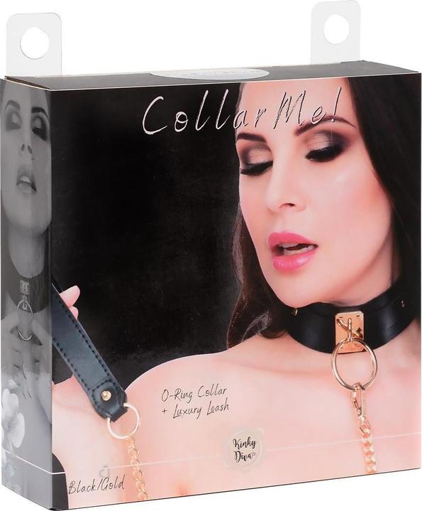 Actual product image Kinky Diva o-ring collar + leash black/gold