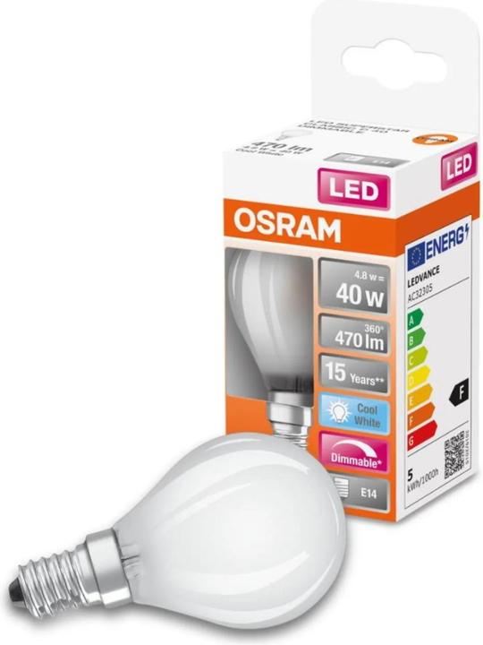 Image du produit Osram LEDSCLP40D 5W/840 230VGLFR E14 10X1OSRAM (E14, 4.80 W, 470 lm, 1 x, F)