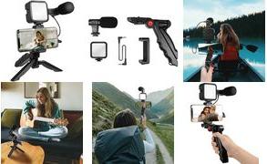 Produktbild LogiLink Vlogger Kit mit LED-Licht, Mikrofon + Stativ, für 4,77" Smartphones
