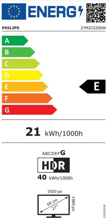 Energy Label Philips MMD 2C5200W/00 VA Monitor,,, height adjustable, 2x HDMI, DisplayPort (1920 x 1080 pixels, 27")