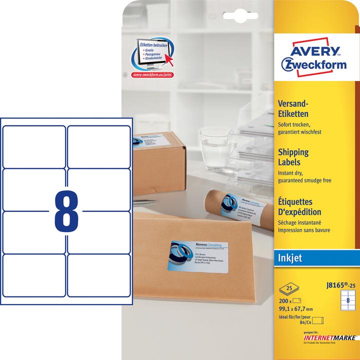 Produktbild Avery Dennison Etiquette d'exp‚dition, 99,1 x 67,7 mm, blanc