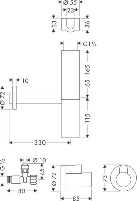 Immagine prodotto hansgrohe Set di sifoni Flowstar con 2 valvole angolari e cassetti 52120000 (Materiale di montaggio del sifone, 1 1/4")