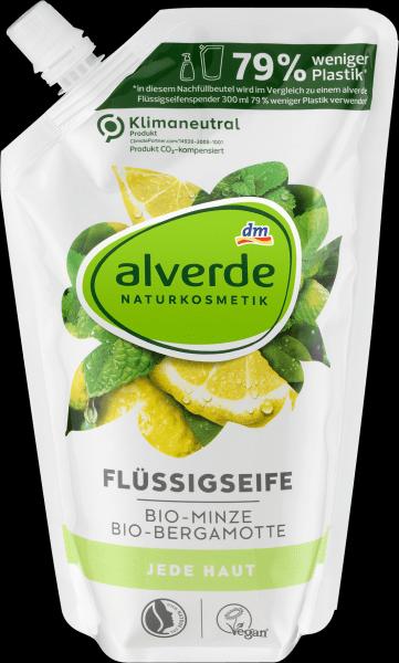 Produktbild dm alverde Flüssigseife Bio-Minze Bio-Bergamotte (Handseife Nachfüllpackung, 500 ml)
