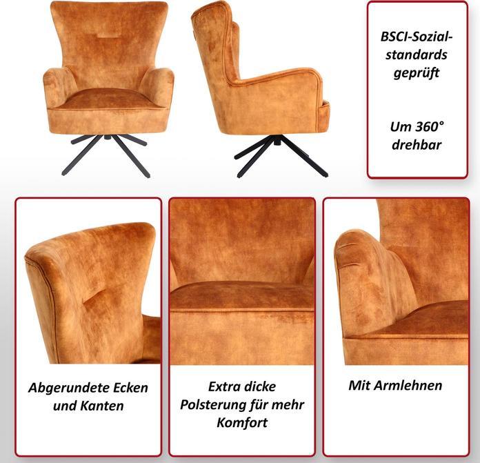 Produktbild Mendler Lounge-Sessel HWC-L63, Cocktailsessel Polstersessel Relaxsessel, drehbar, vintage Samt Metall - gold