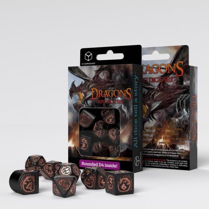 Actual product image Q Workshop RDRA3X - Dragons Modern Dice Set: Obsidian