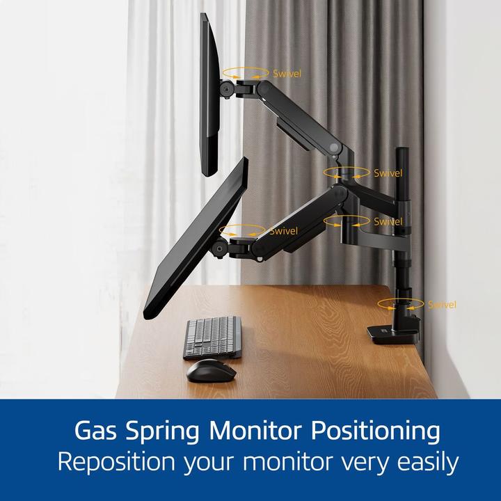 Actual product image Dual monitor arm office premium, with gas spring, pole mounted (Table, 49")
