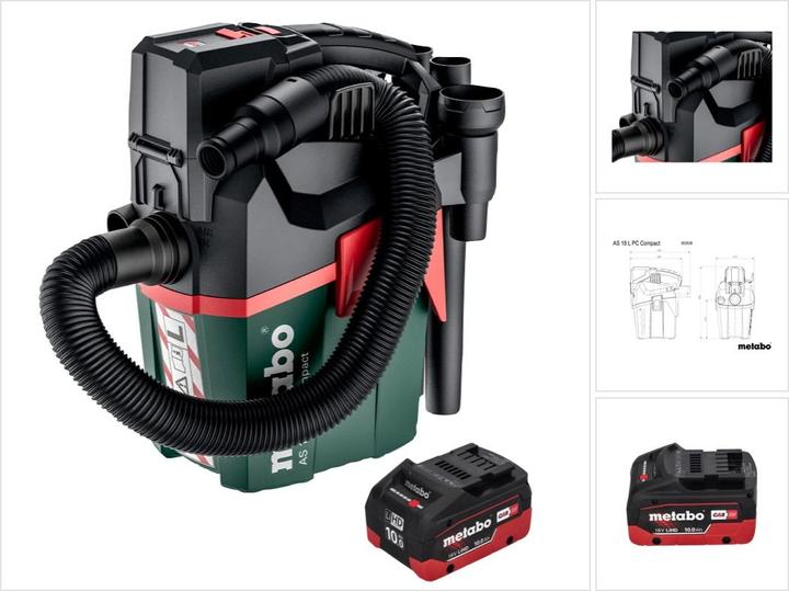 Image du produit Metabo AS 18 L PC Compact Akku Sauger 18 V 6 l IPX4 Staubklasse L Nass und Trocken + 1x Akku 10,0 (Aspirateur eau et poussière)