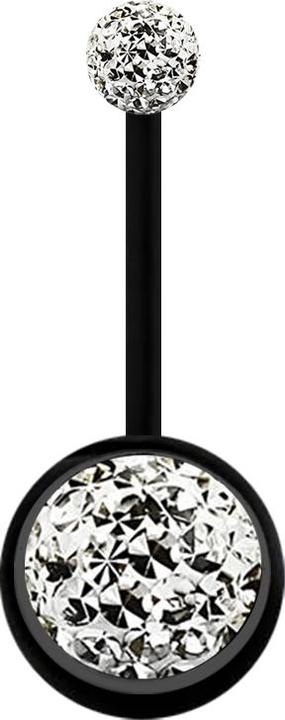 Star Piercing Banane schwarz mit zwei Kristallkugeln silber Epoxy Schutzschicht (Bioflex, ohne Messing)