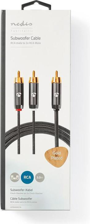 Produktbild Nedis Subwoofer Kabel | RCA | 2x RCA Stecker | Vergoldet | 3.00 m | rund | 4.5 mm | Grau / Gun Metal (3 m)