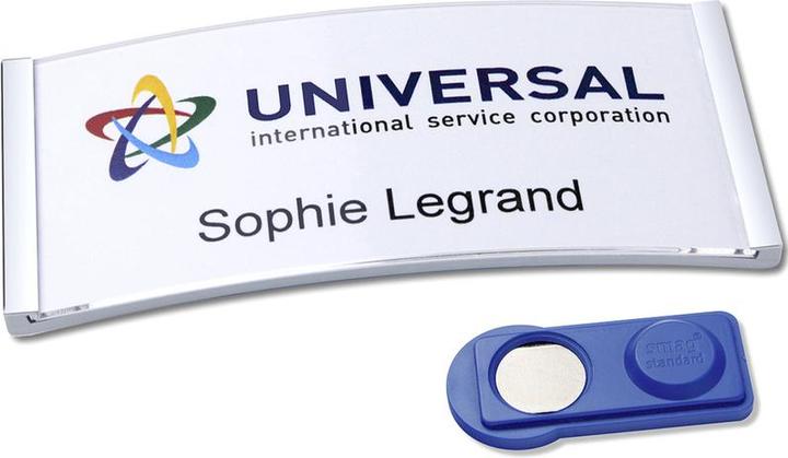 Actual product image Badgepoint POL35MA66-5DR Name badges, 74 x 34 mm, metal-coloured