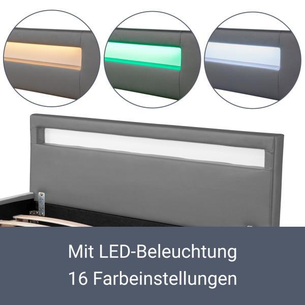 Produktbild Juskys Polsterbett Sevilla mit LED (140 x 200 cm)