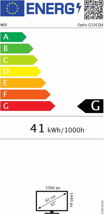 Energy Label MSI Optix G32CQ4DE-009 (2560 x 1440 pixels, 31.50")