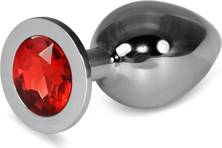 Actual product image Lovetoy Metal Butt Plug RoseBud Classic with Red Jewel Size L