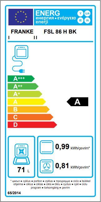 Energie-Label Franke Smart FSL 86 H BK 71 L A Schwarz