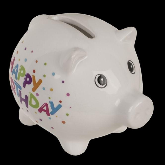 Out of the blue Sparschwein Happy Birthday - aus Keramik - ca. 8,8 cm - 1 Stück