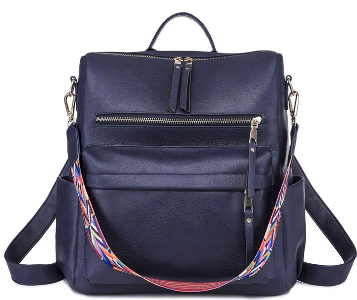 Produktbild Only-Bags.Store Retro Rucksack Handtasche, Boho Strap Zwei-Wege-Umhängetasche, Mode Vegan Leder Schultasche Daypack