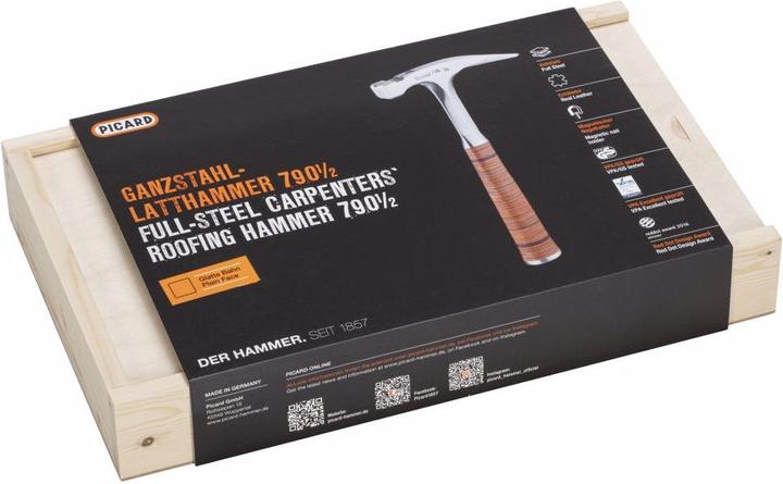 Produktbild Picard Ganzstahl-Latthammer, leichte Ausführung Nr. 790 1/2 glatte Bahn in Holzkiste